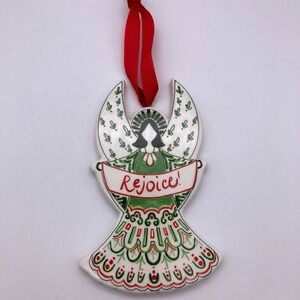 Candice Boatright Red Green Ceramic REJOICE ANGEL Christmas Ornament NWT New